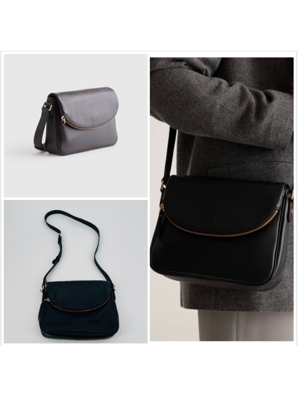 Quince Italian Leather Foldover Crossbody Bag Black and Gold